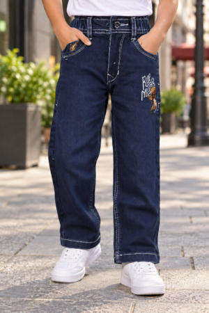 271PL Boys’ Dark Navy Blue Straight-Fit Denim Jeans – Contrast Stitching | Graphic Detail Casual Pants 271PL-277-BLU