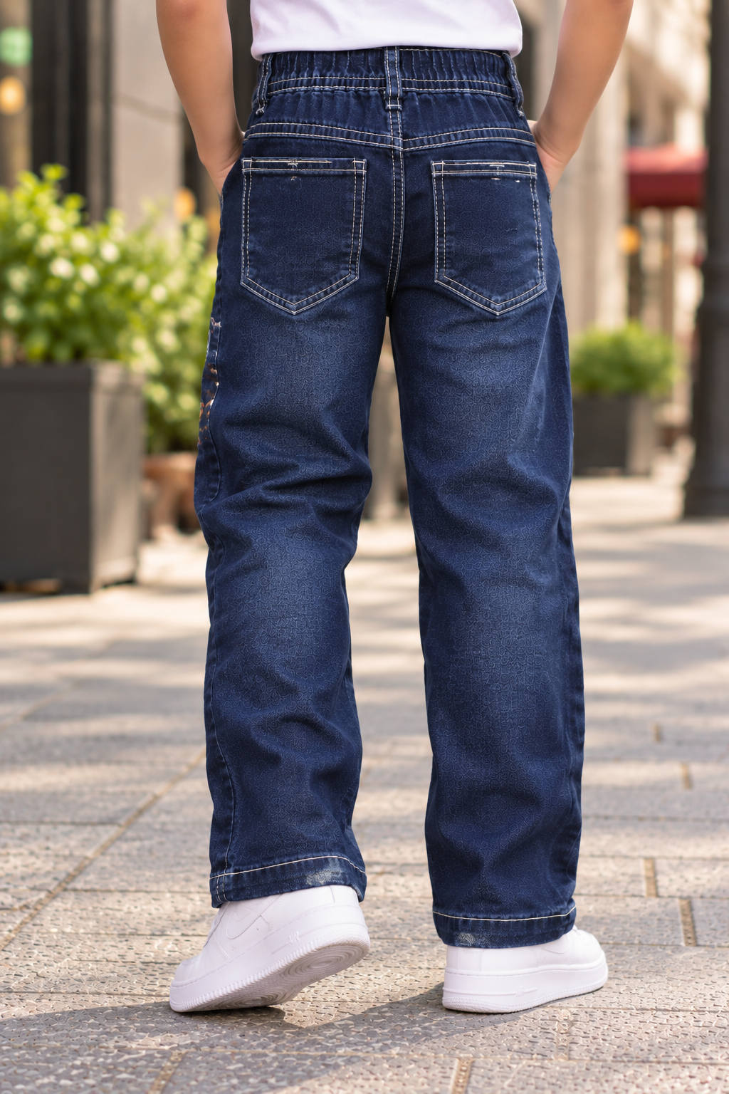 271PL Boys’ Dark Navy Blue Straight-Fit Denim Jeans – Contrast Stitching | Graphic Detail Casual Pants 271PL-277-BLU - Image 3