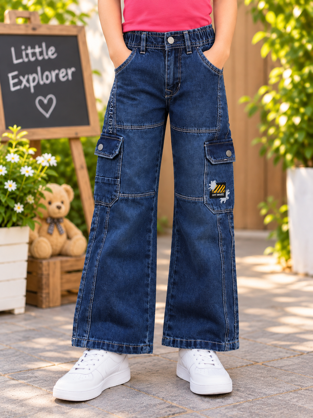 523PL Boys’ Premium Dark Blue Straight Cargo Denim Jeans – Multi-Pocket Utility Straight-Leg Pants 523PL-277-L BLU