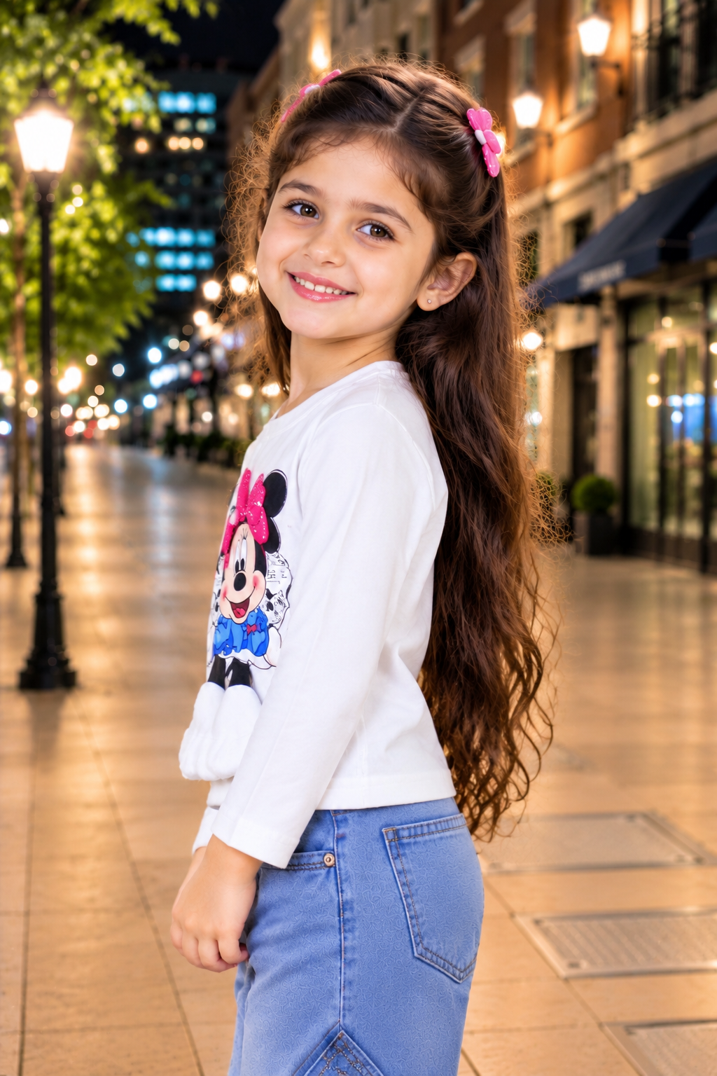 T1122PR Girls’ Classic White Cute Cartoon Graphic Printed Imported Woollen Winter Top with 3D Pink Bow T1122PR-218-WHT - Image 4