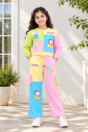 4492PR Girls’ Multicolor Garfield Printed Sweatshirt and Wide-Leg Pant Tracksuit Set 4492PR-414-MLT