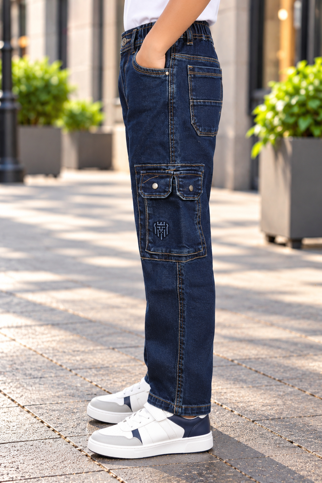 536PL Boys’ Premium Dark Blue Straight Cargo Fit Denim Jeans – Stylish Multi-Pocket Casual Pants 536PL-277-D BLU - Image 3