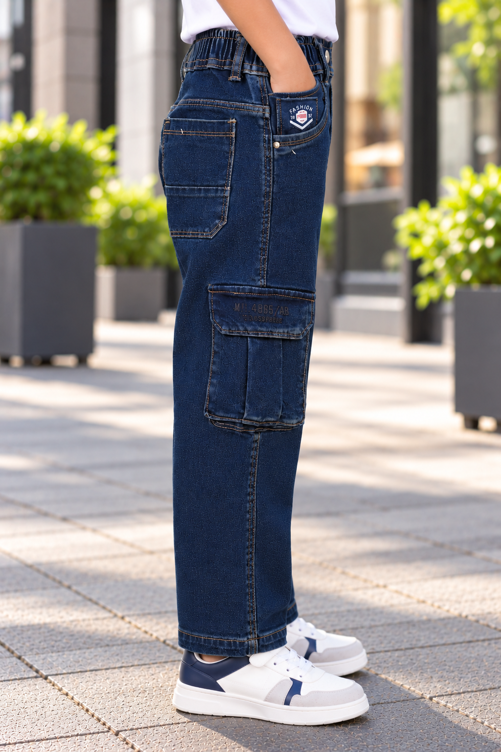 536PL Boys’ Premium Dark Blue Straight Cargo Fit Denim Jeans – Stylish Multi-Pocket Casual Pants 536PL-277-D BLU - Image 2