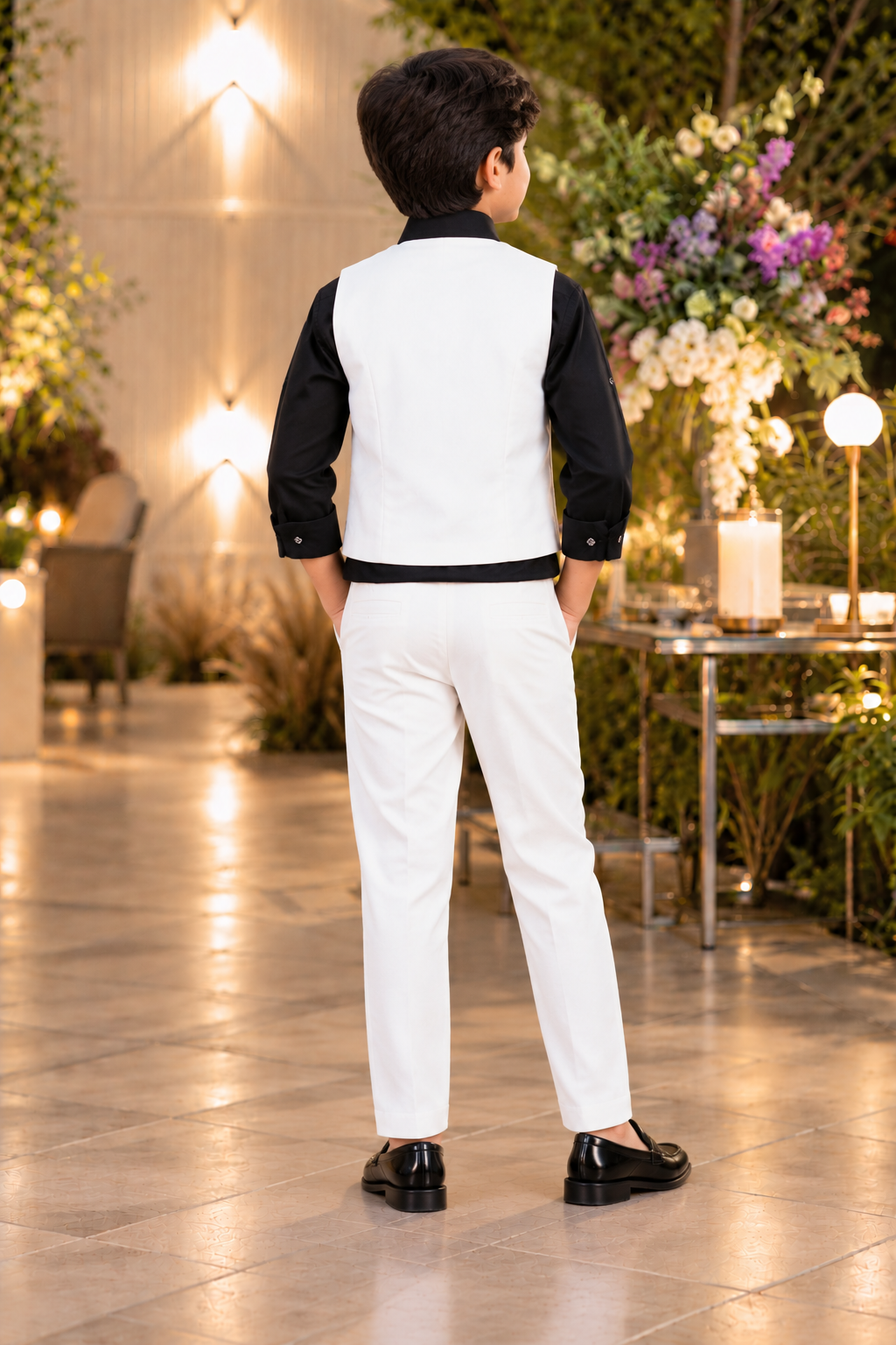 27371EM Boys’ Premium Black & White Formal Club Suit with Bow Tie & Waistcoat – Imported Fabric 27371EM-30-WHT - Image 3