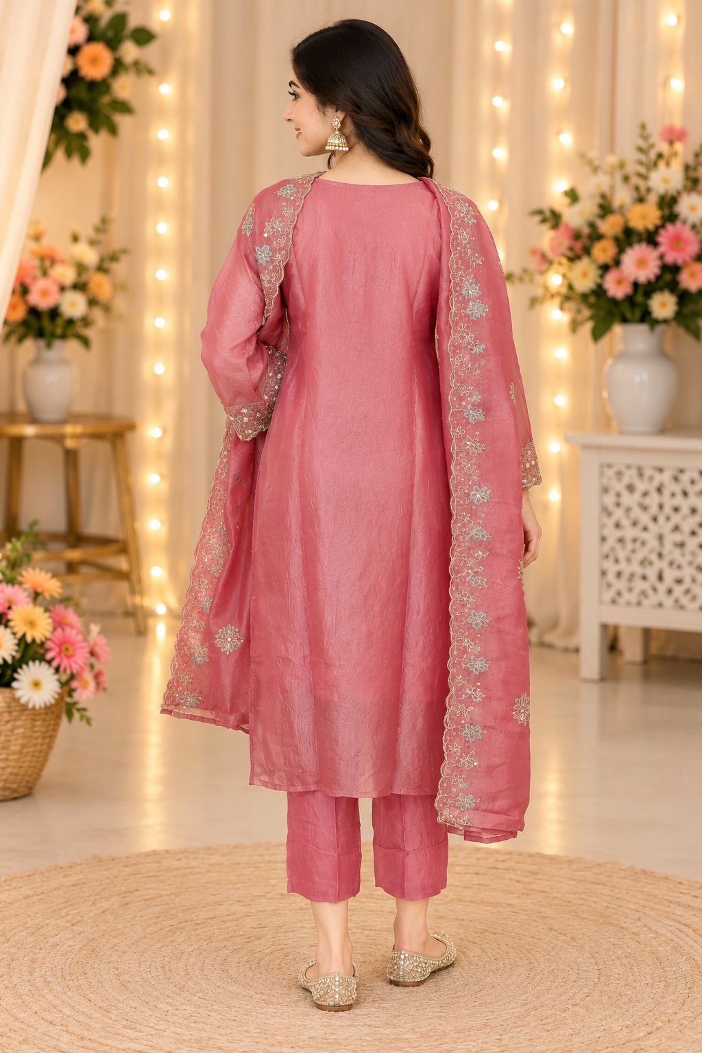 10478EM Women's Elegant Dusty Rose Pink Floral Embroidered Straight-Cut Kurta Pant Set with Matching Dupatta | Premium Designer Ethnic Wear for Festive, Party & Wedding Occasions 10478EM-458-PCH - Image 2
