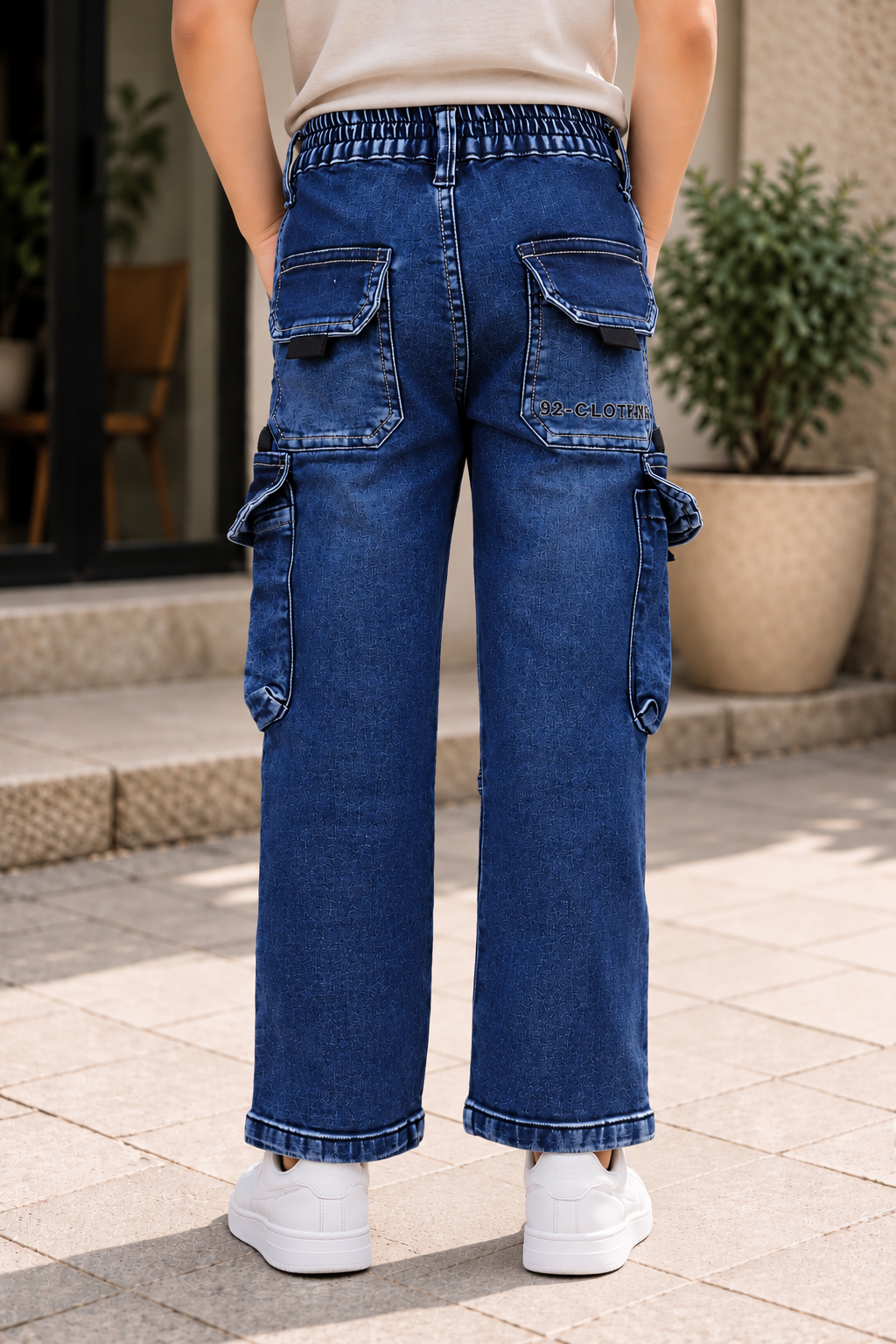6113PL Boys’ Premium Blue Straight-Fit Cargo Denim Jeans with Multi-Pocket Utility Design 6113PL-294-D BLU - Image 4