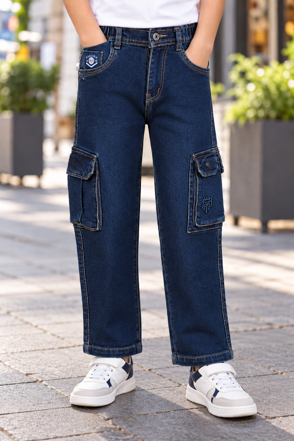 536PL Boys’ Premium Dark Blue Straight Cargo Fit Denim Jeans – Stylish Multi-Pocket Casual Pants 536PL-277-D BLU