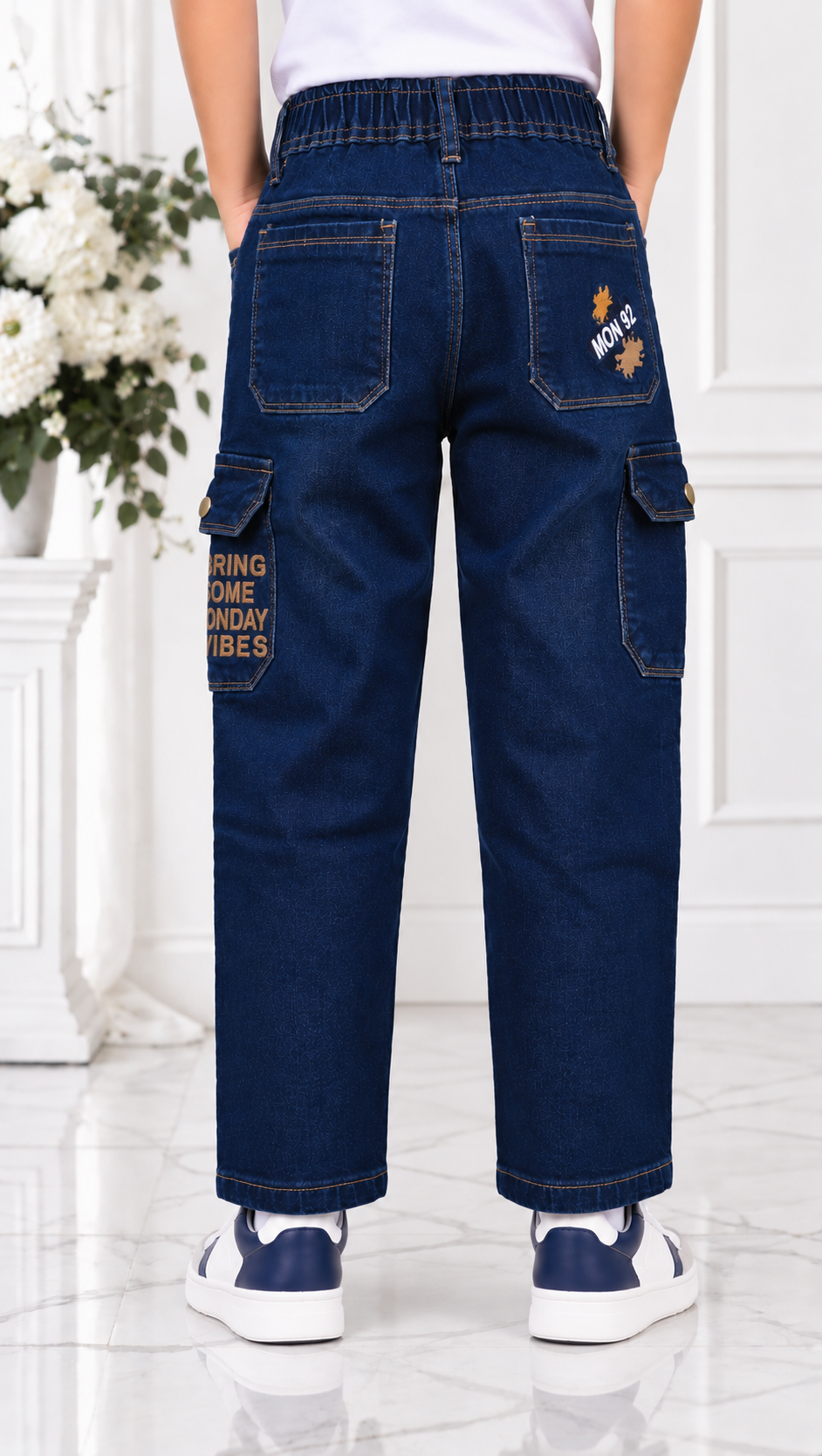 537PL Boys’ Premium Dark Blue Balloon Fit Denim Cargo Jeans – Stylish Utility Multi-Pocket Pants 537PL-277-D BLU - Image 3