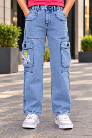 545PL Boys’ Light Blue Straight Cargo Fit Denim Jeans – Multi-Pocket Utility Casual Pants 545PL-277-BLU