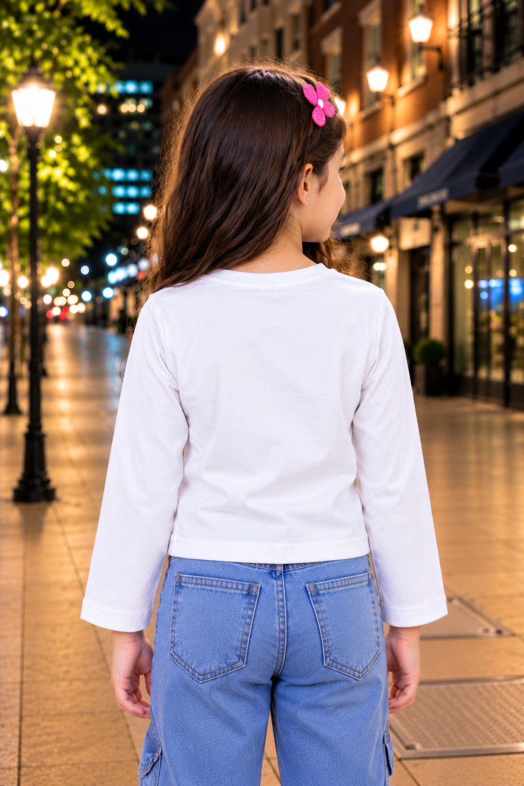T1122PR Girls’ Classic White Cute Cartoon Graphic Printed Imported Woollen Winter Top with 3D Pink Bow T1122PR-218-WHT - Image 3