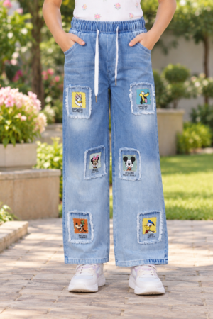B6254PL Boys' Premium Light Blue Baggy Fit Denim Jeans with Cartoon Patchwork – Trendy Kids Casual Pants B6254PL-218-L BLU