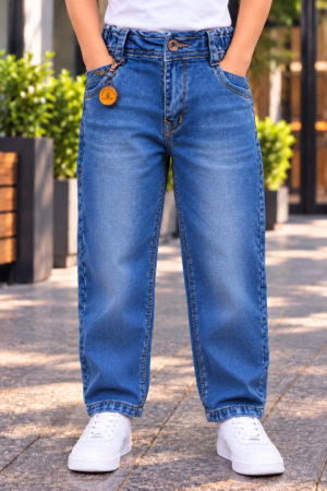 242PL Boys' Premium Blue Washed Balloon Fit Denim Jeans | Stylish Loose Fit Textured Jeans with Relaxed Comfort & Trendy Streetwear Look 242PL-277-BLU