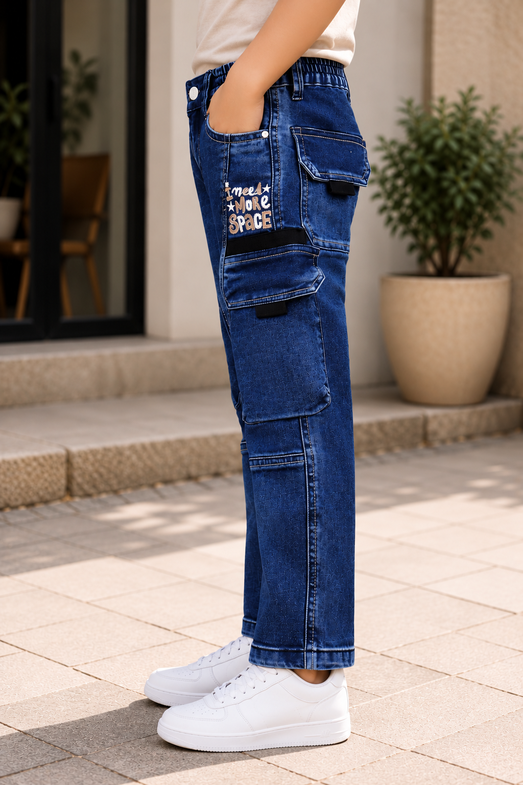6113PL Boys’ Premium Blue Straight-Fit Cargo Denim Jeans with Multi-Pocket Utility Design 6113PL-294-D BLU - Image 3