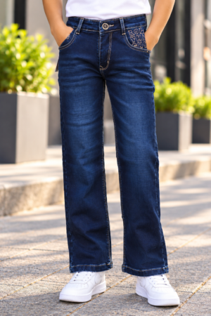 996PL Boys’ Dark Indigo Straight-Fit Denim Jeans – Premium Imported Fabric | Contrast Stitch & Pocket Detail 996PL-277-BLU
