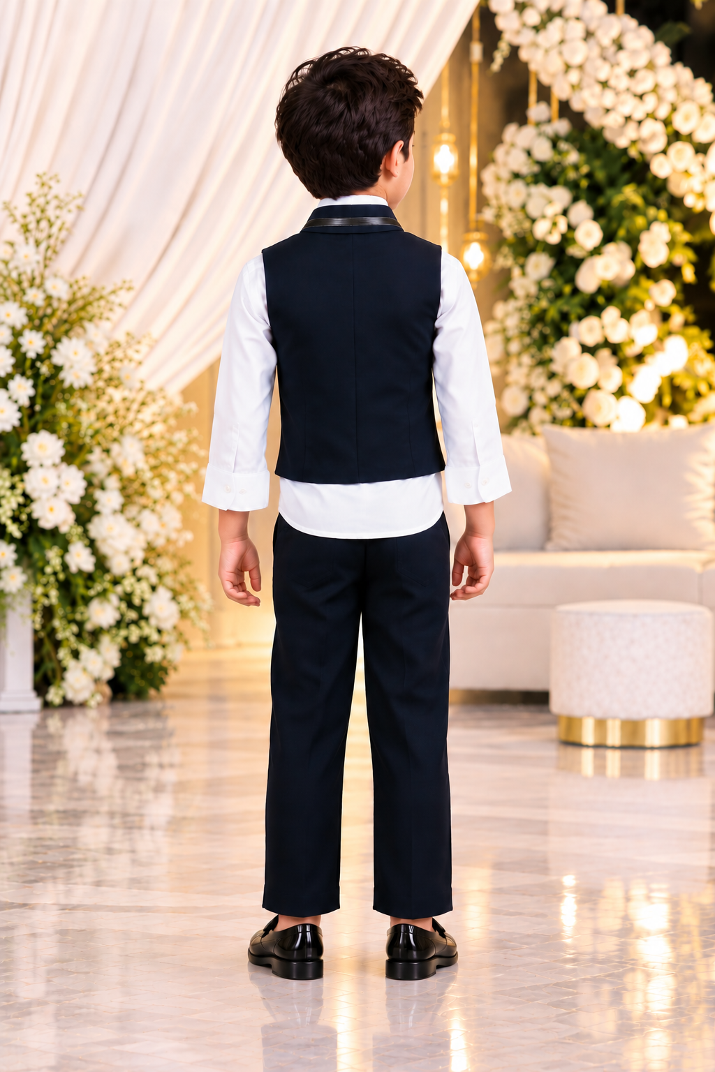 14433EM Boys’ Premium Navy Blue Designer Club Suit with Elegant Waistcoat, White Shirt, Bow Tie & Matching Formal Trousers 14433EM-30-FRZ - Image 4